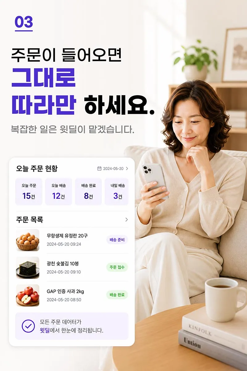 윗딜 셀러 창업플랜 3단계 — 주문이 들어오면 안내대로 따라만 하세요
